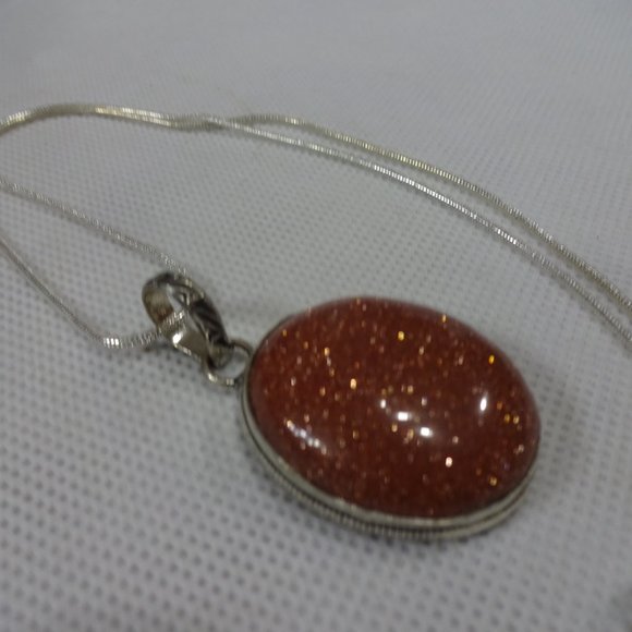 Sparkling "GOLD SUNSTONE" Handmade Sterling Pendant on a 18" Chain #394A - Picture 3 of 3